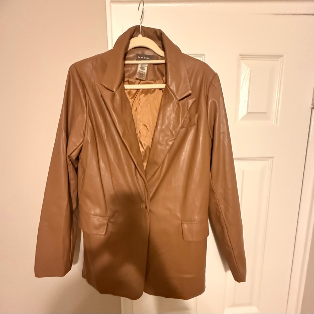 Sans Souci Tan Faux Leather Blazer